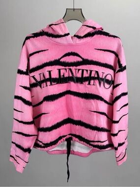 🚩steal Valentino Pink and Black Striped Logo Hoodie